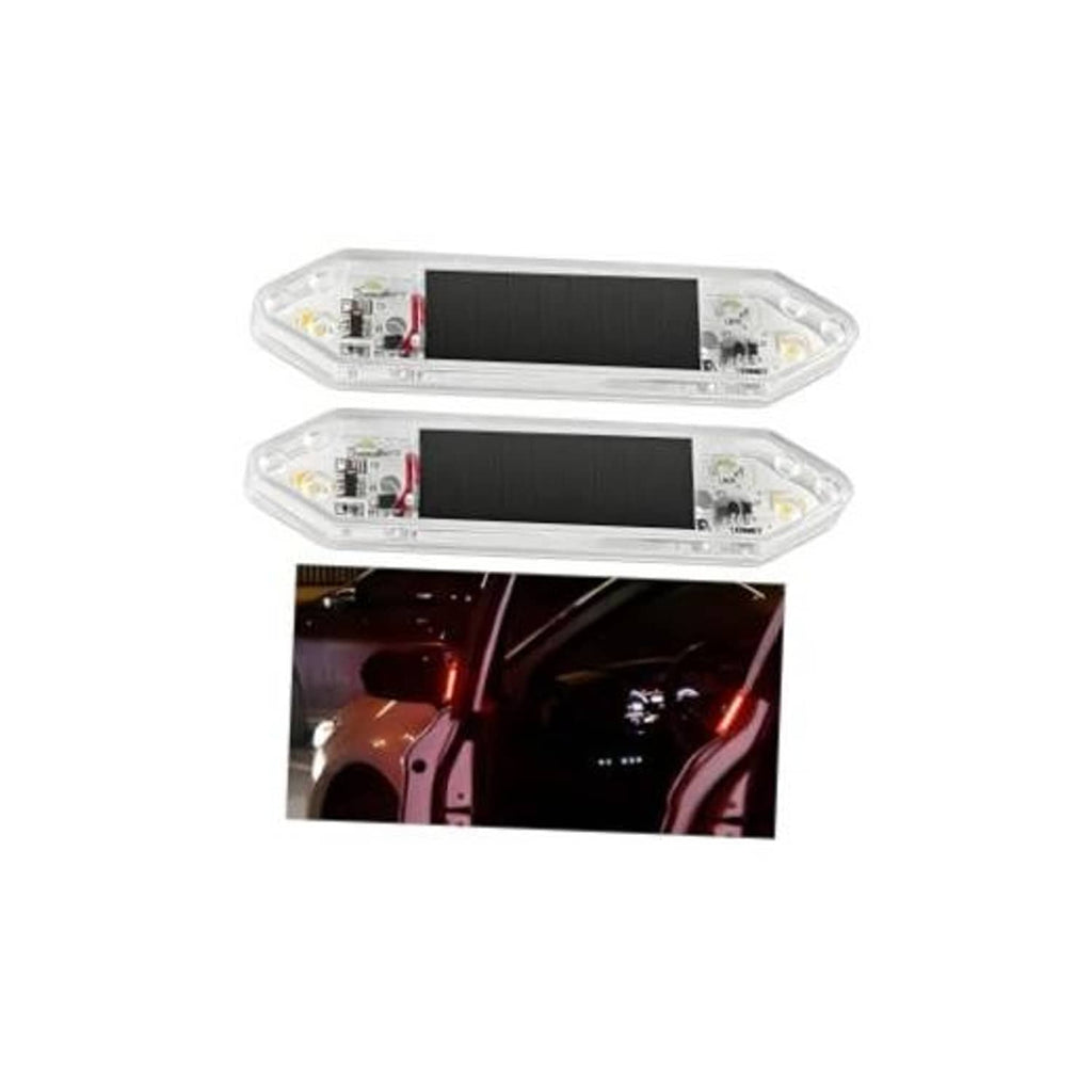 Set of two clear LED door warning lights with red strobe illuminating the ground