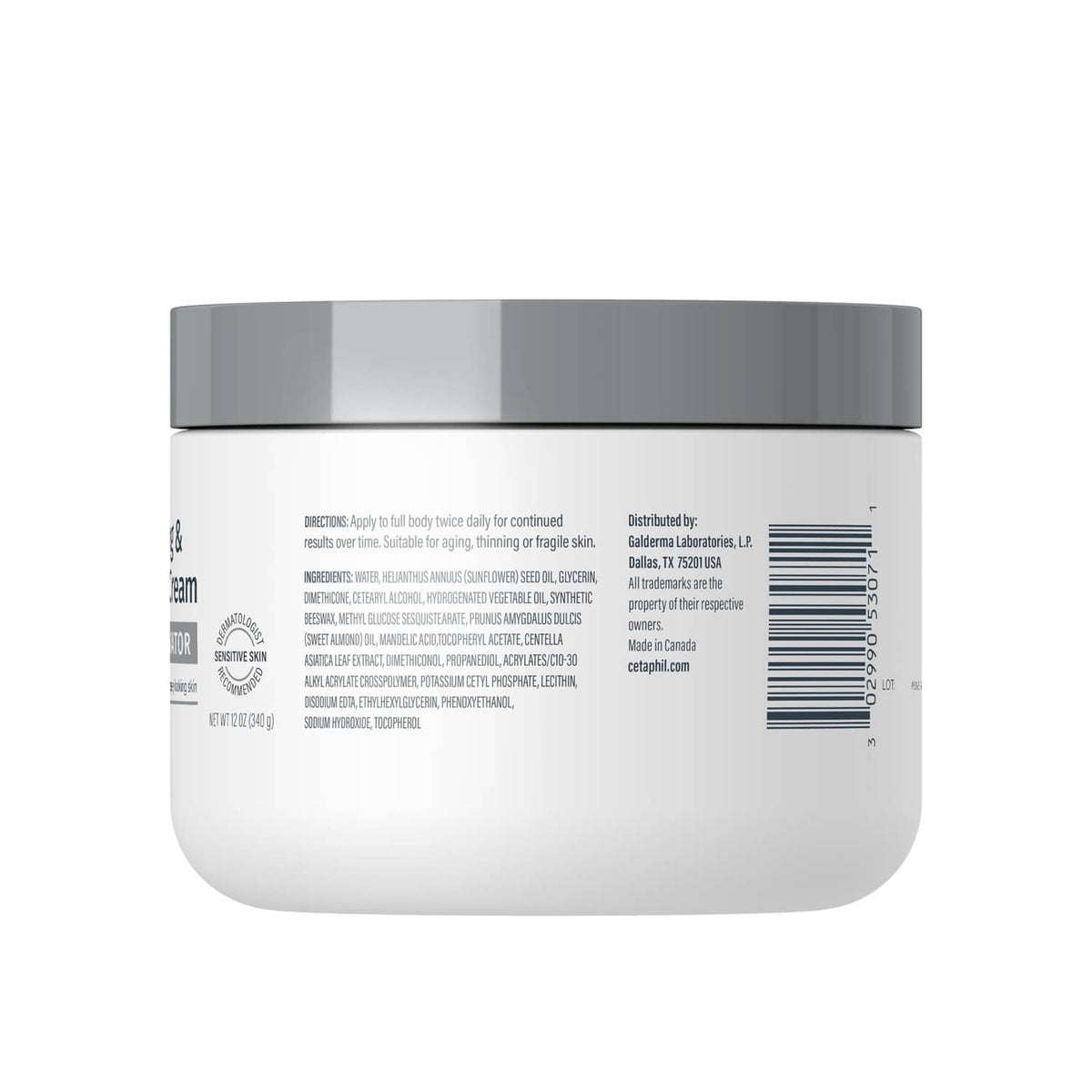 Cetaphil Skin Activator cream tub back view with barcode and directions on label