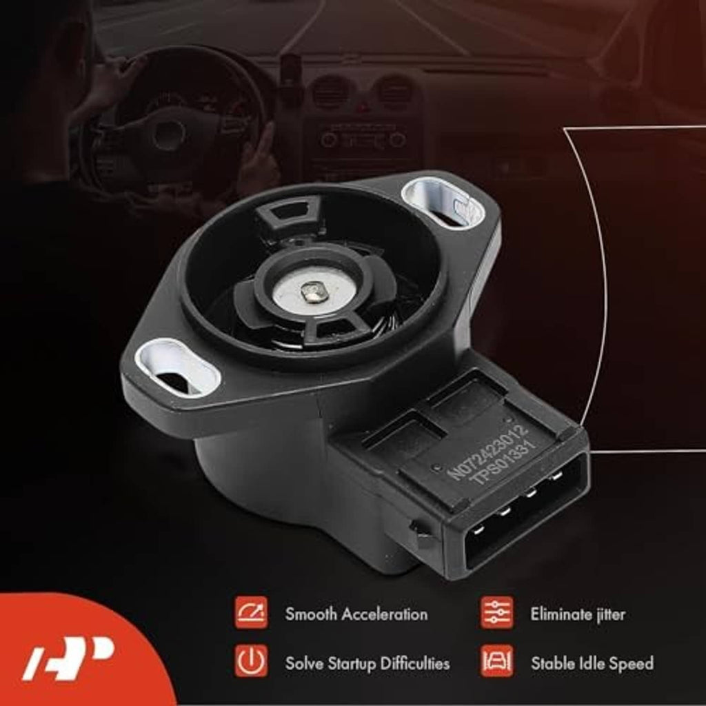 Throttle position sensor with black body and round mounting holes, angled front view