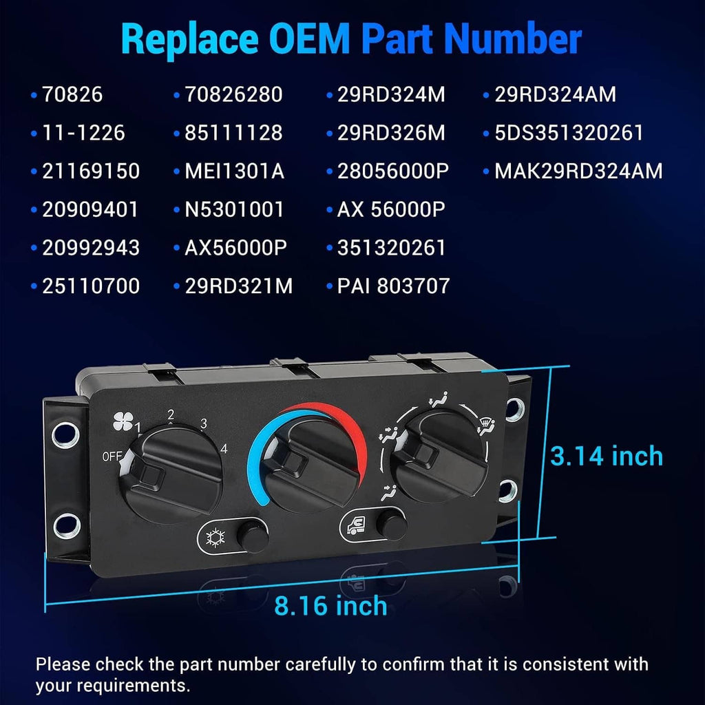 A/C climate control module panel front with blue and red temperature dial and rotary controls