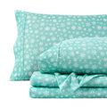 Teal snowflake bed sheet set with deep pockets, flat and fitted sheets