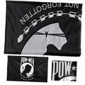 Black embroidered POW/MIA outdoor flag with white emblem and star arch, double-sided
