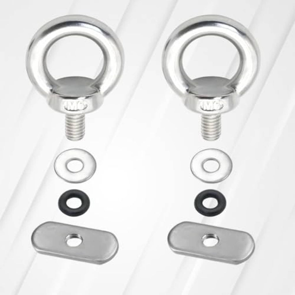 Stainless steel tie-down eyelets with mounting plates and rubber washers (2 pack)