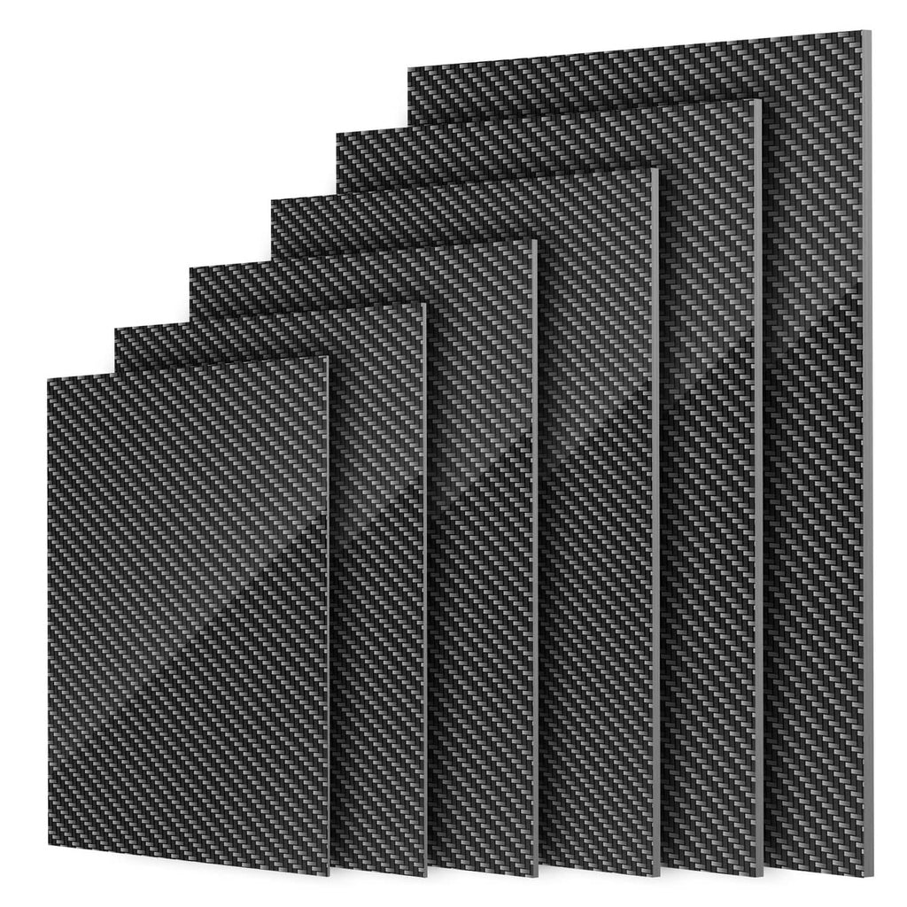 Carbon fiber sheet stack with dark twill weave pattern and matte finish