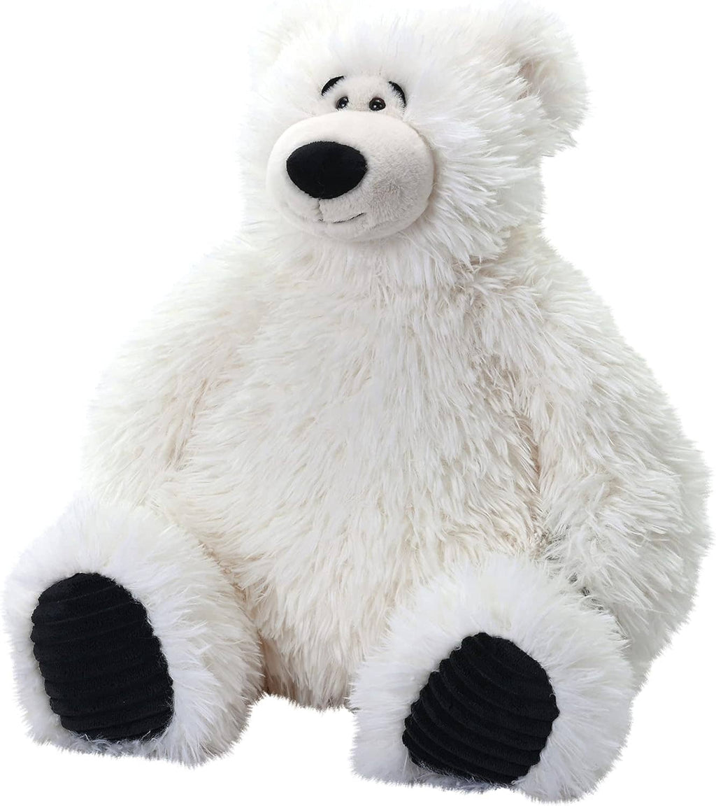 White polar bear stuffed animal plush with black paw pads and fluffy fur.