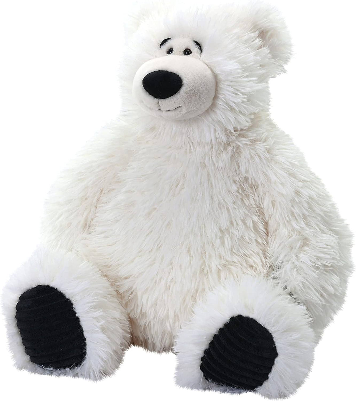 White polar bear stuffed animal plush with black paw pads and fluffy fur.