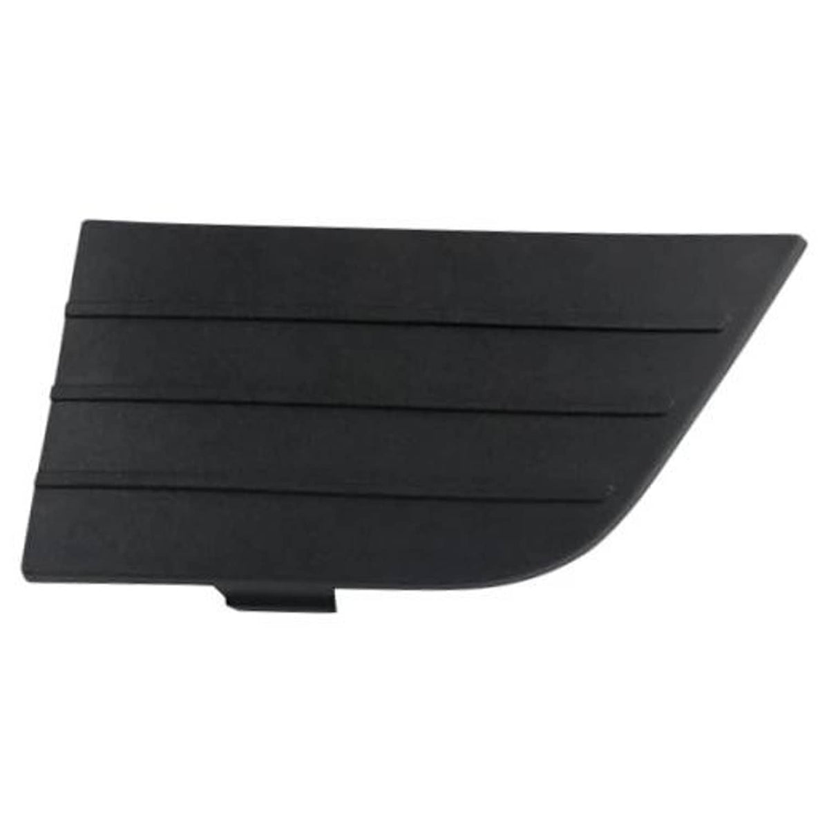 Front bumper lower grille trim panel, left driver side, dark black plastic