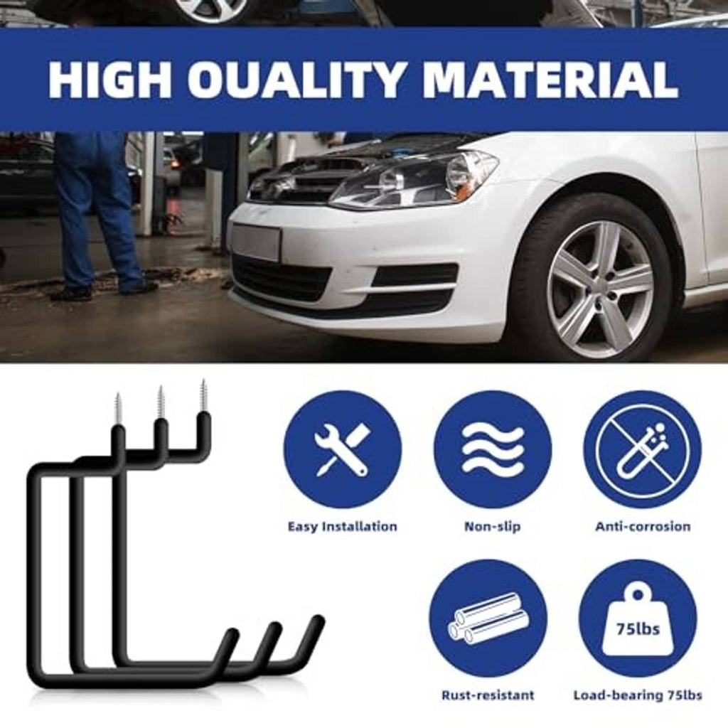 Black 10-piece ladder-style screw-in hooks for garage tool storage