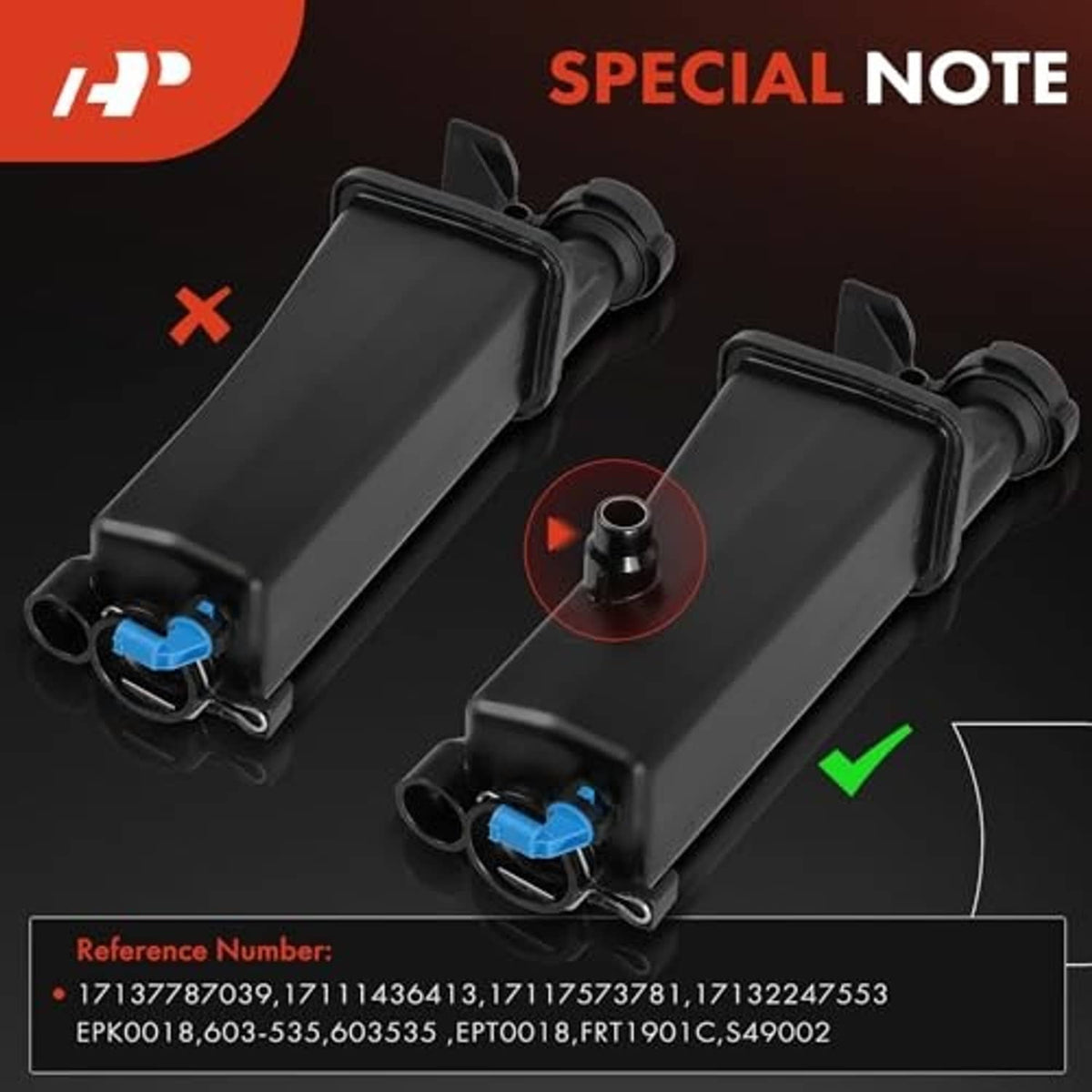 Black coolant reservoir bottle expansion sensors with blue inserts