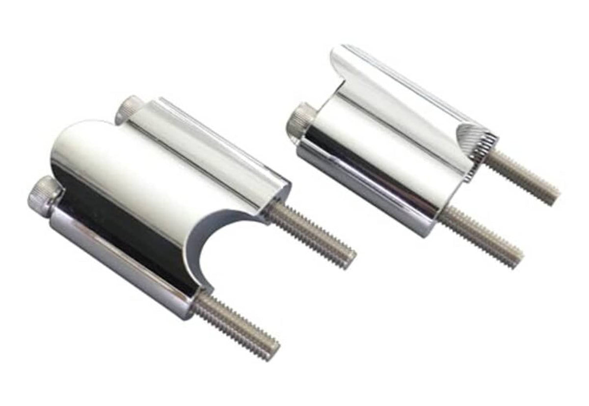 Chrome aluminum riser standoffs with threaded mounting bolts and washers.