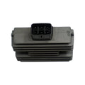 Voltage regulator rectifier with dark housing, multi-pin plug, and cooling fins visible