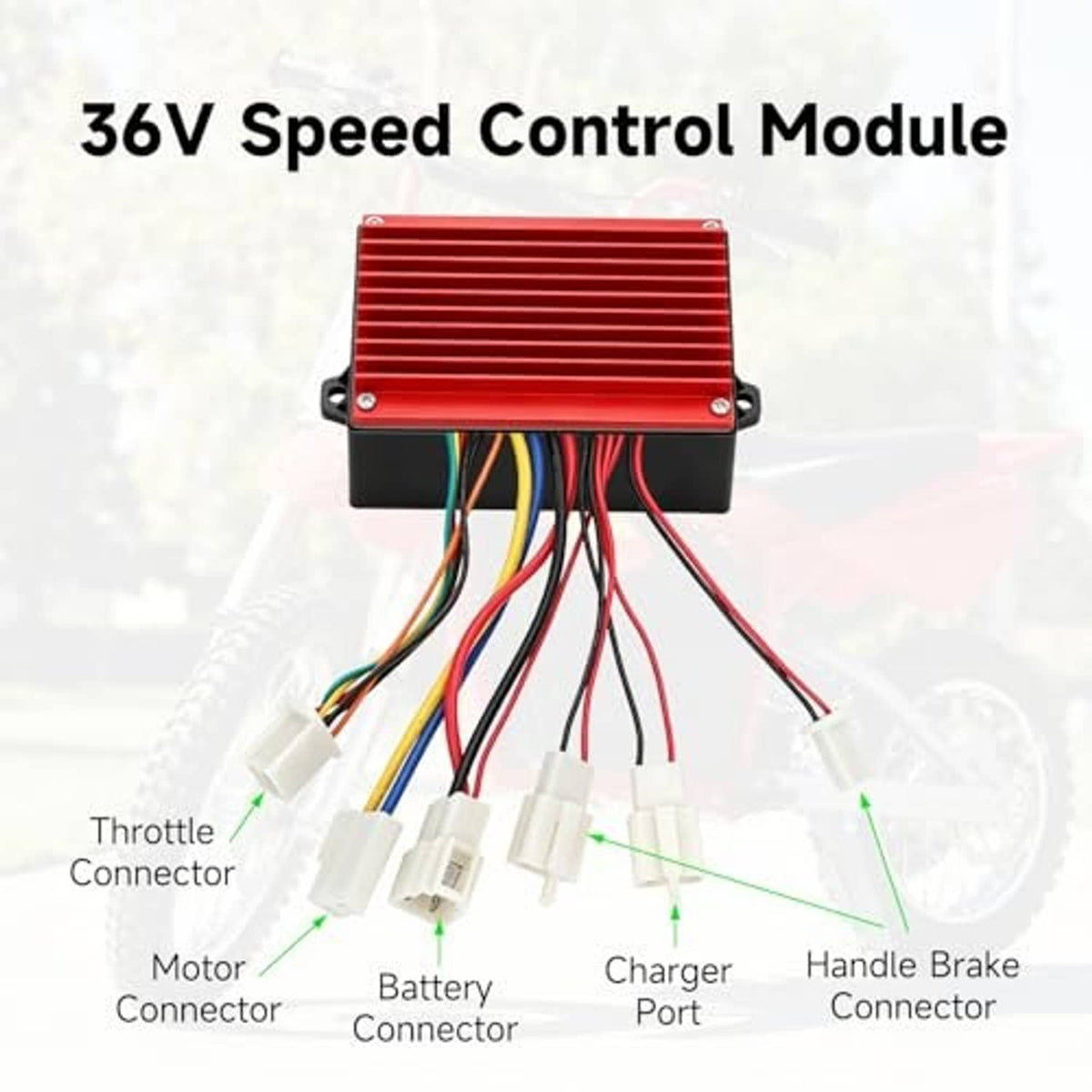 Red 36V speed control module with multi-wire harness and connection port ends