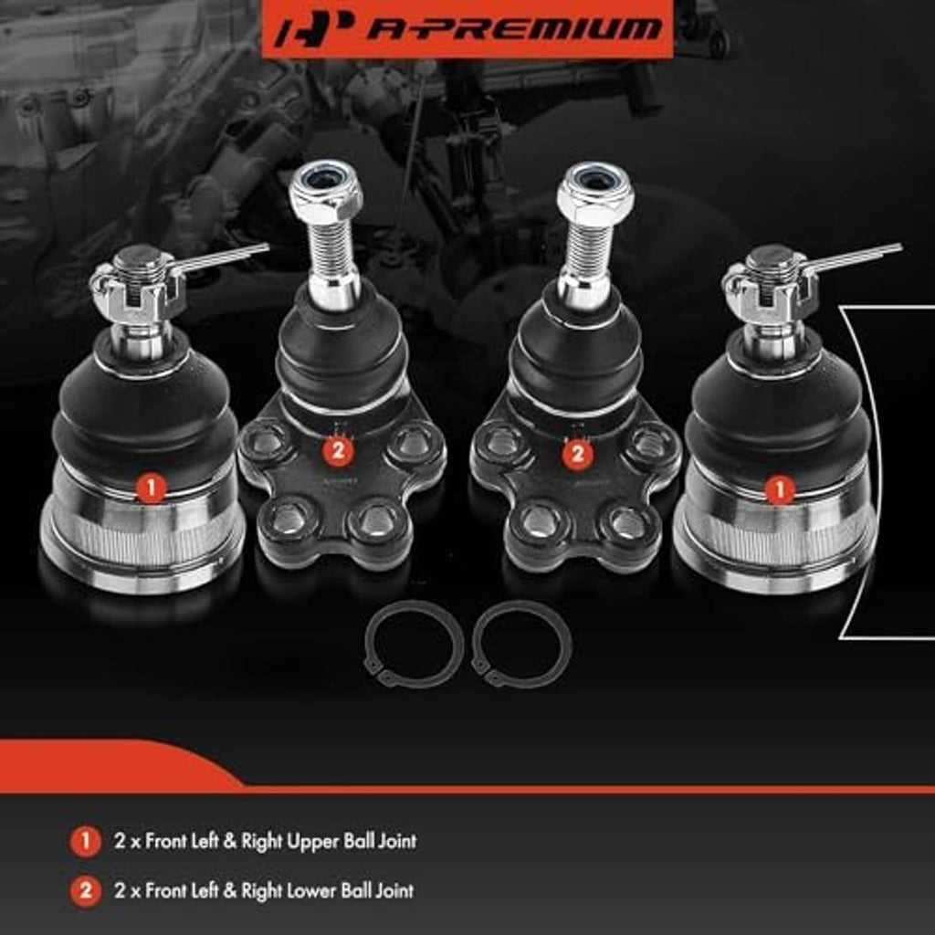Four ball joints with black rubber boots and silver threaded studs
