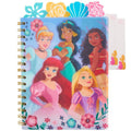 Disney Princess spiral bound notebook with blue front cover and tab divider cards peeking out