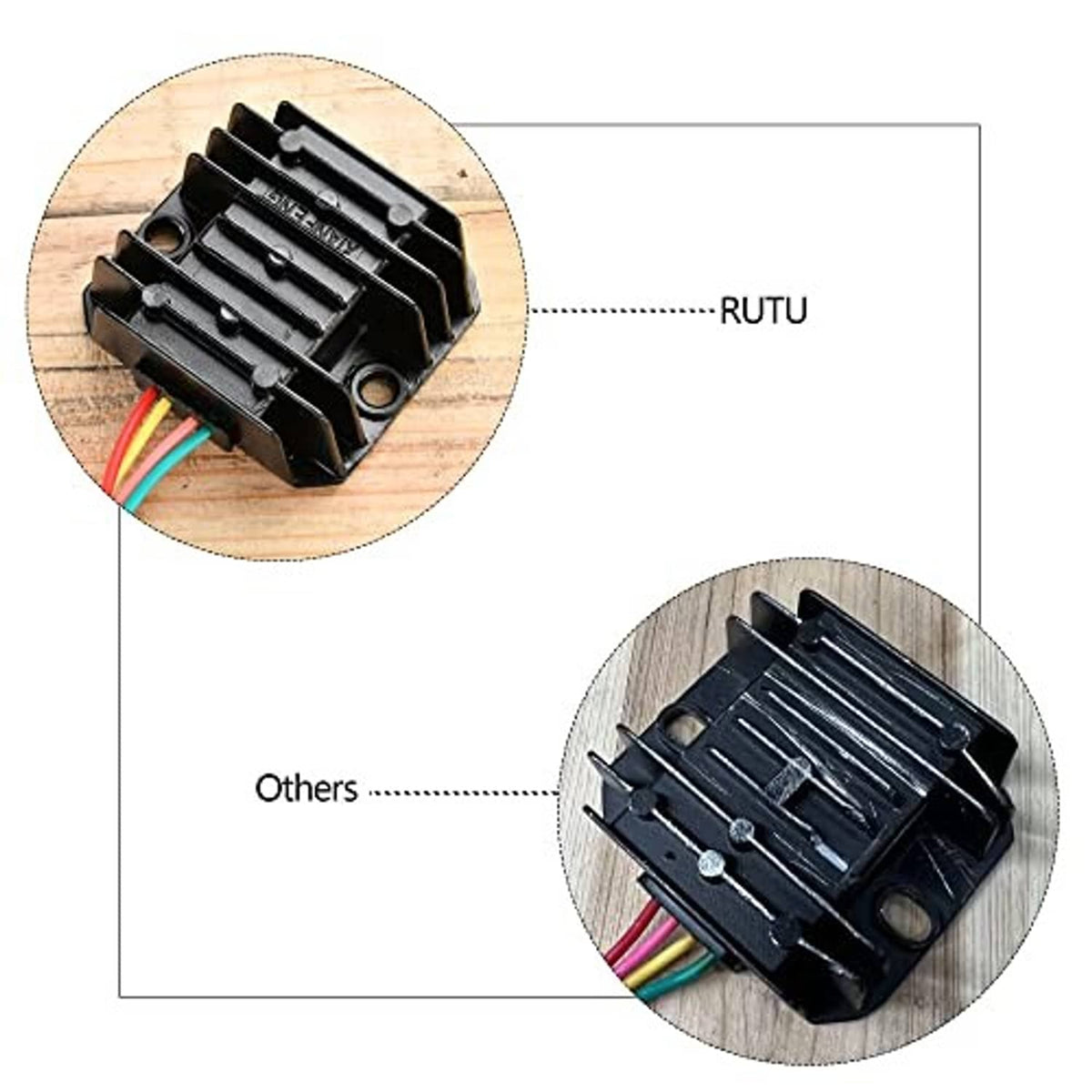 Regulator rectifier comparison detail showing RUTU vs others mounting design
