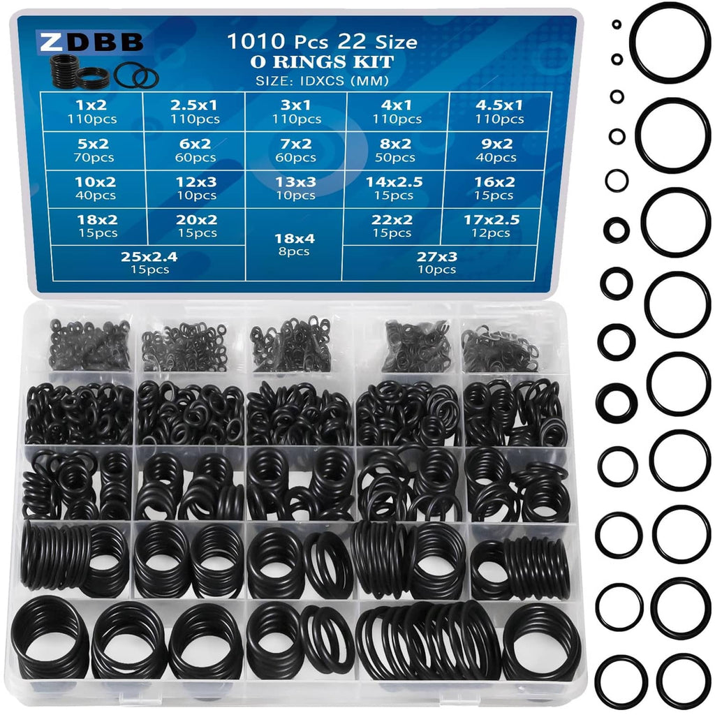 Black NBR O-ring assortment kit with 1010 O-rings in clear compartment box