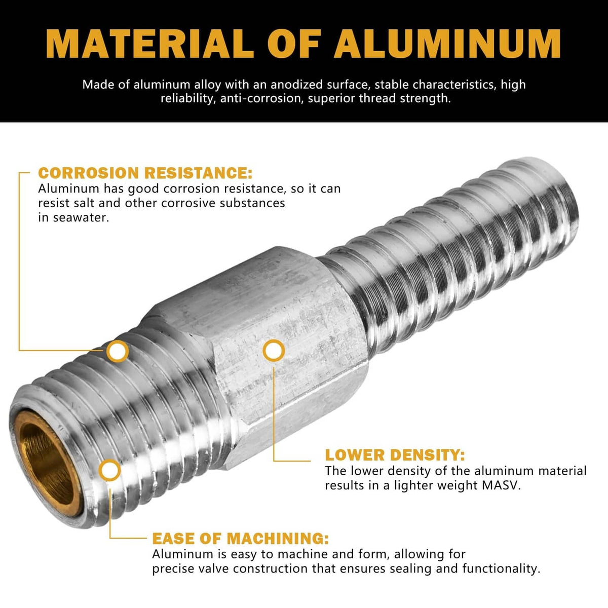 Aluminum anti-siphon valve fitting with corrosion-resistant finish and brass port
