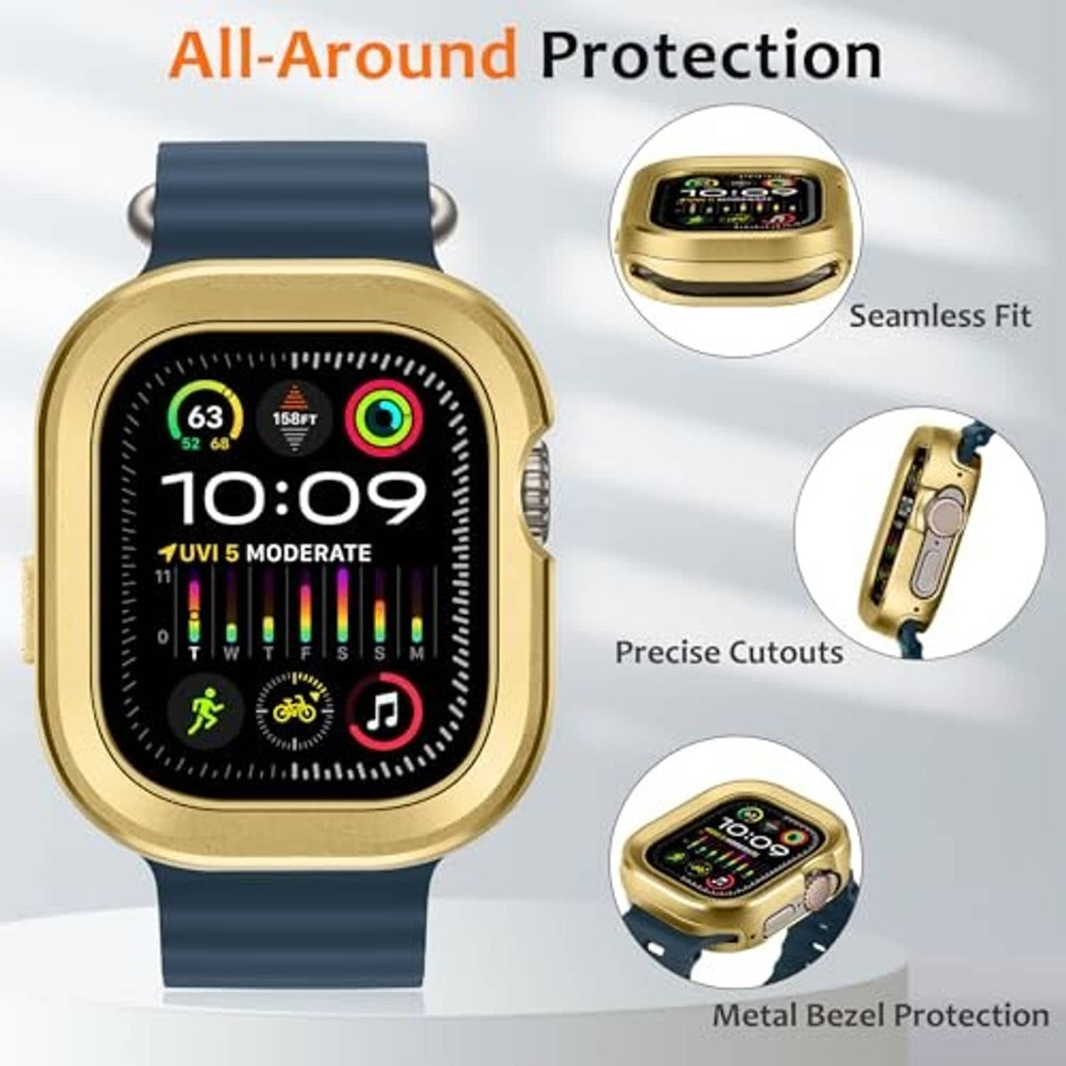 Rose gold metal smartwatch case with seamless fit and precise port cutouts