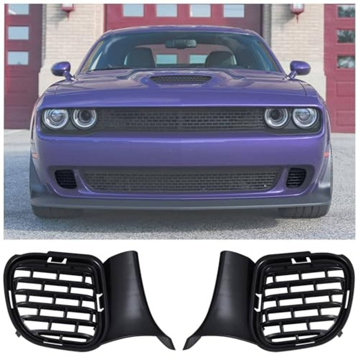 Black front bumper lower grille with dual mesh insets and center section