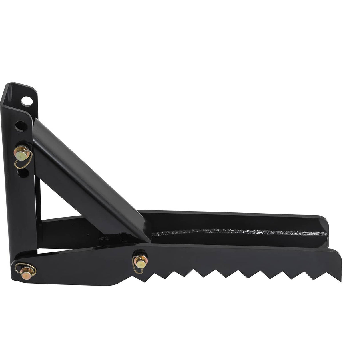 Steel backhoe thumb claw with serrated 1/2-inch plate, black finish, mounting holes