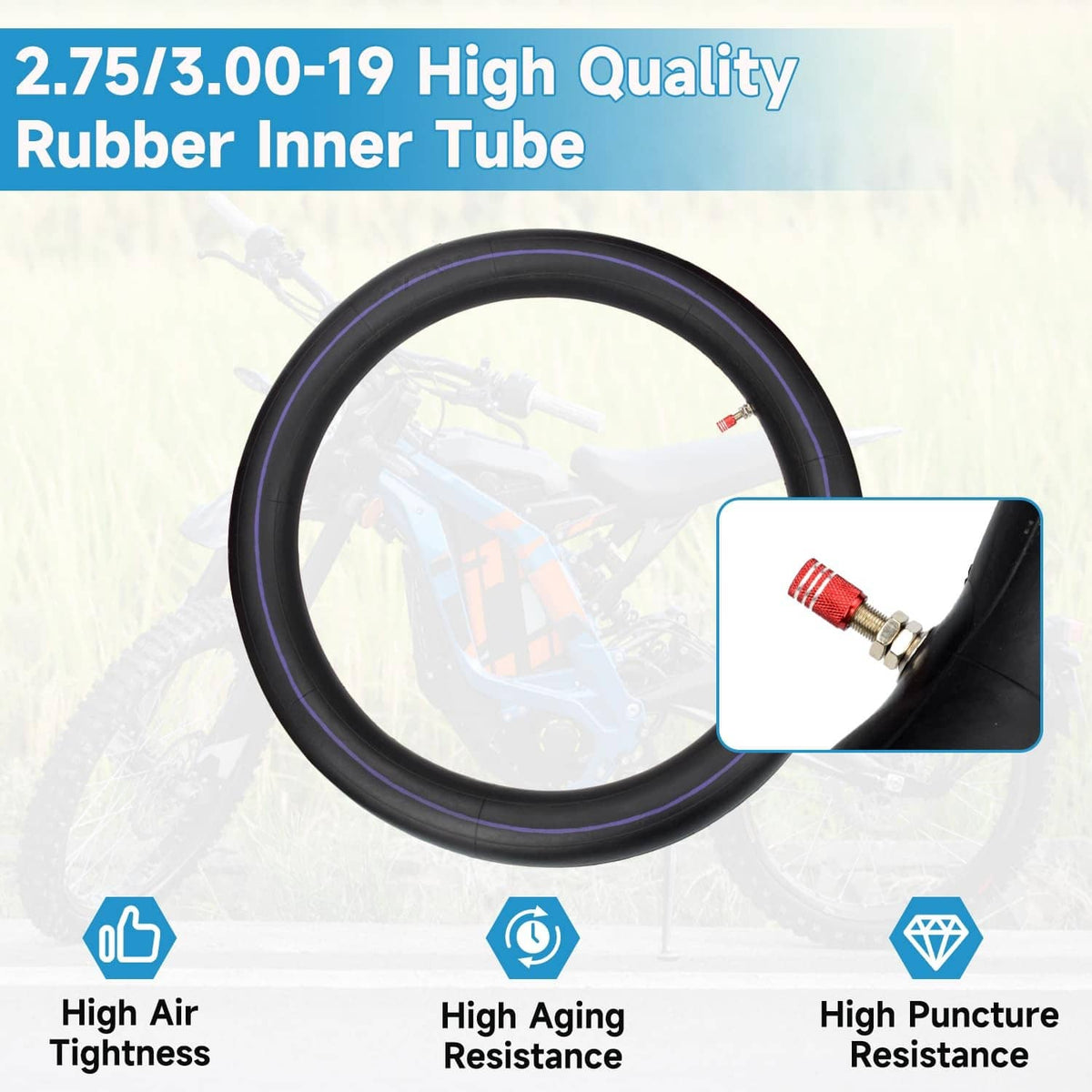 Black rubber inner tube ring with valve, high puncture and aging resistance