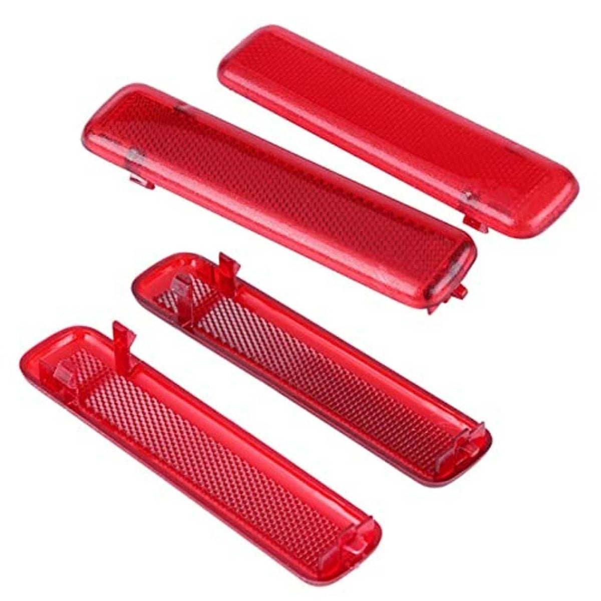 Set of red rear door reflector lenses with textured surface and clip mounting tabs