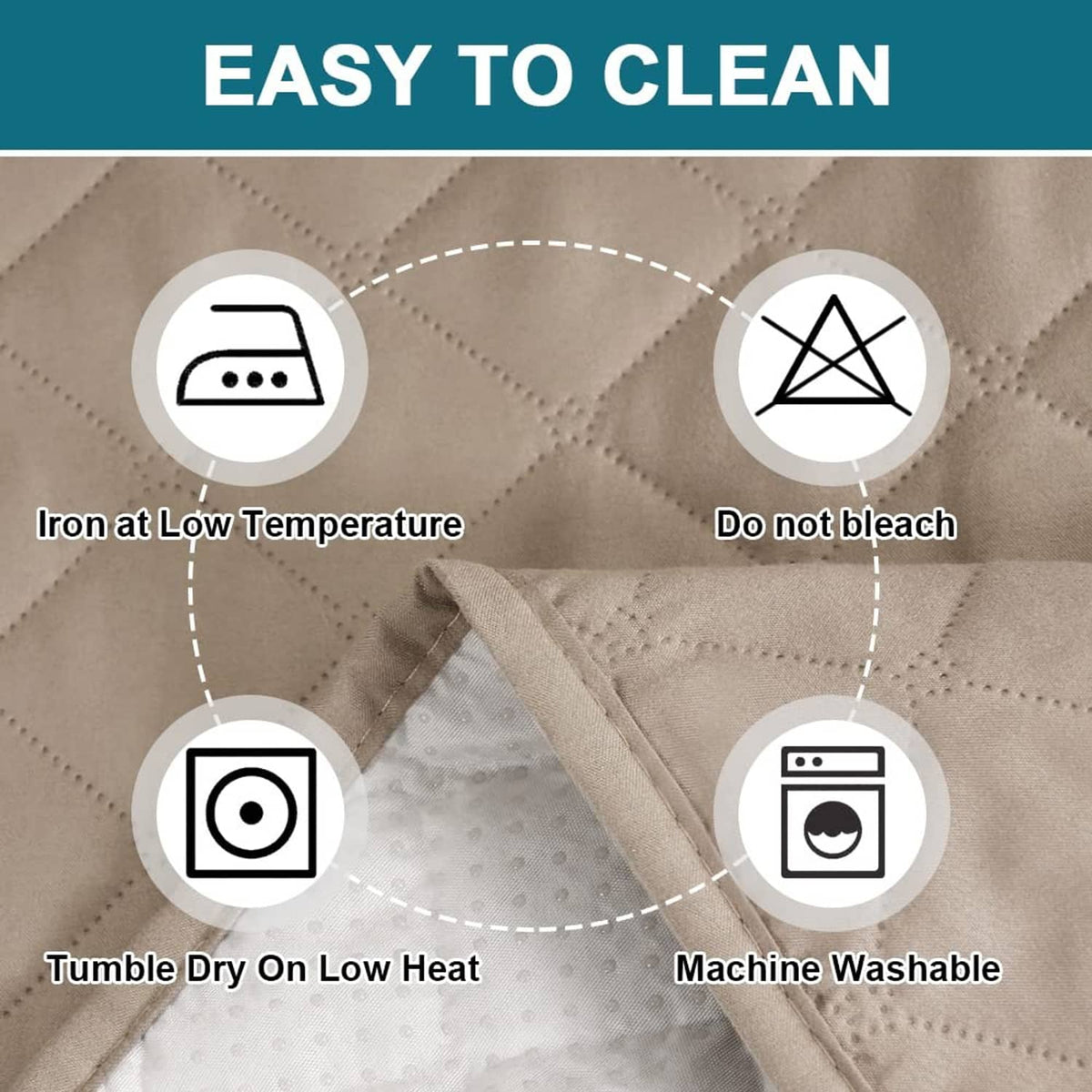 Khaki quilted waterproof couch cover fabric with easy-care washing symbols