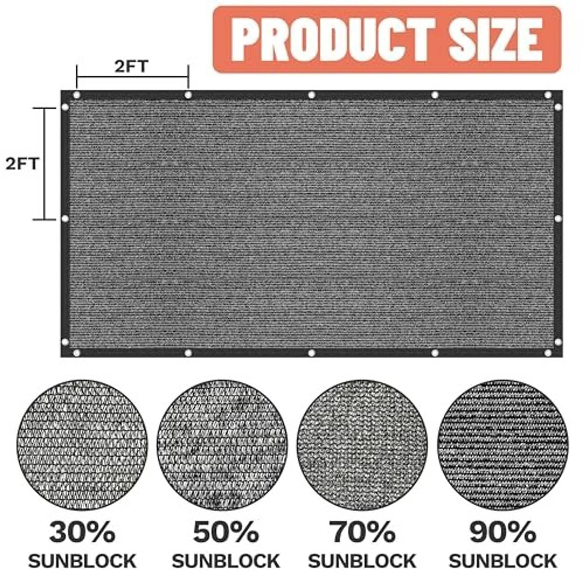 Rectangular black shade cloth with grommets along perimeter, woven mesh panel
