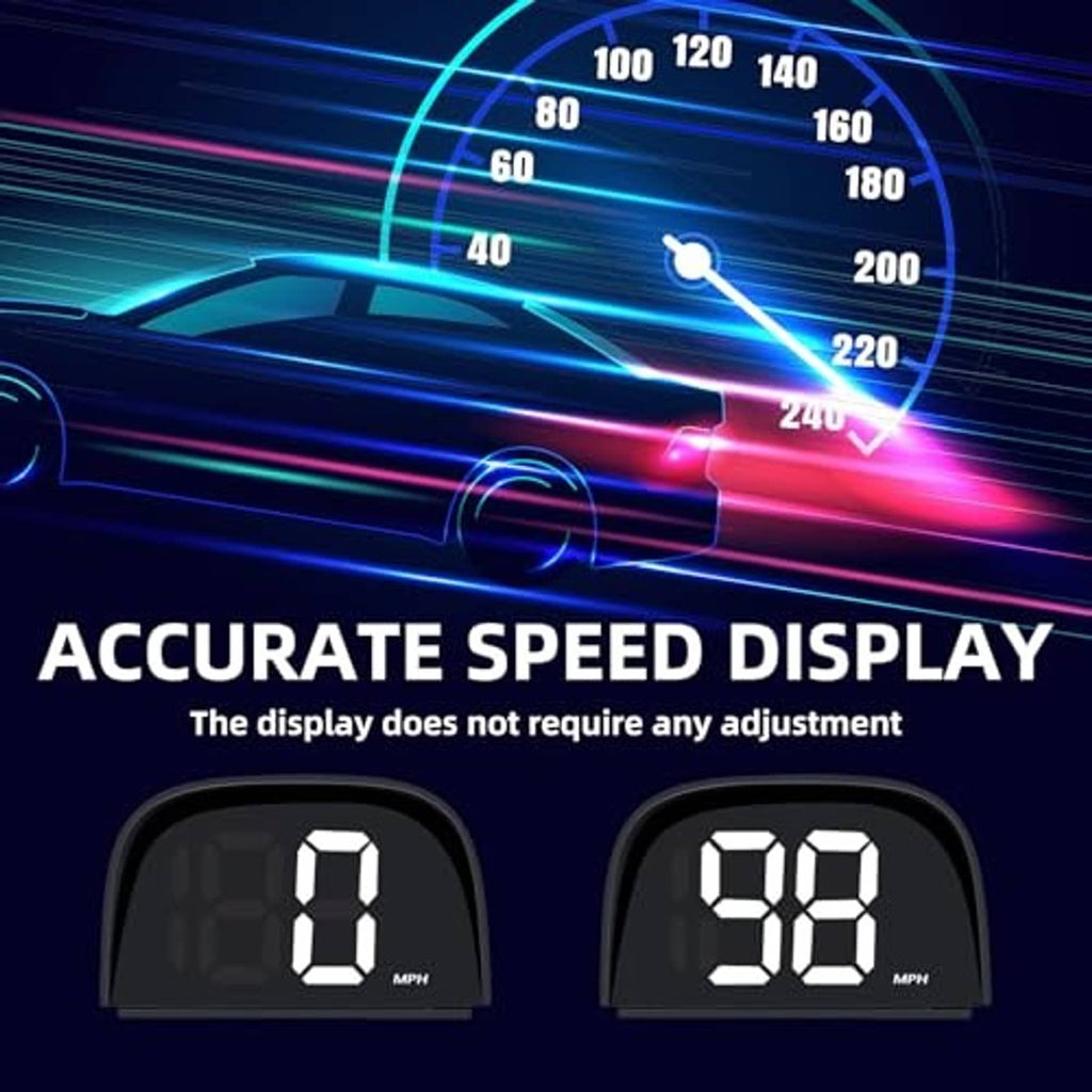 GPS digital speedometer HUD showing LED MPH digits on the black display