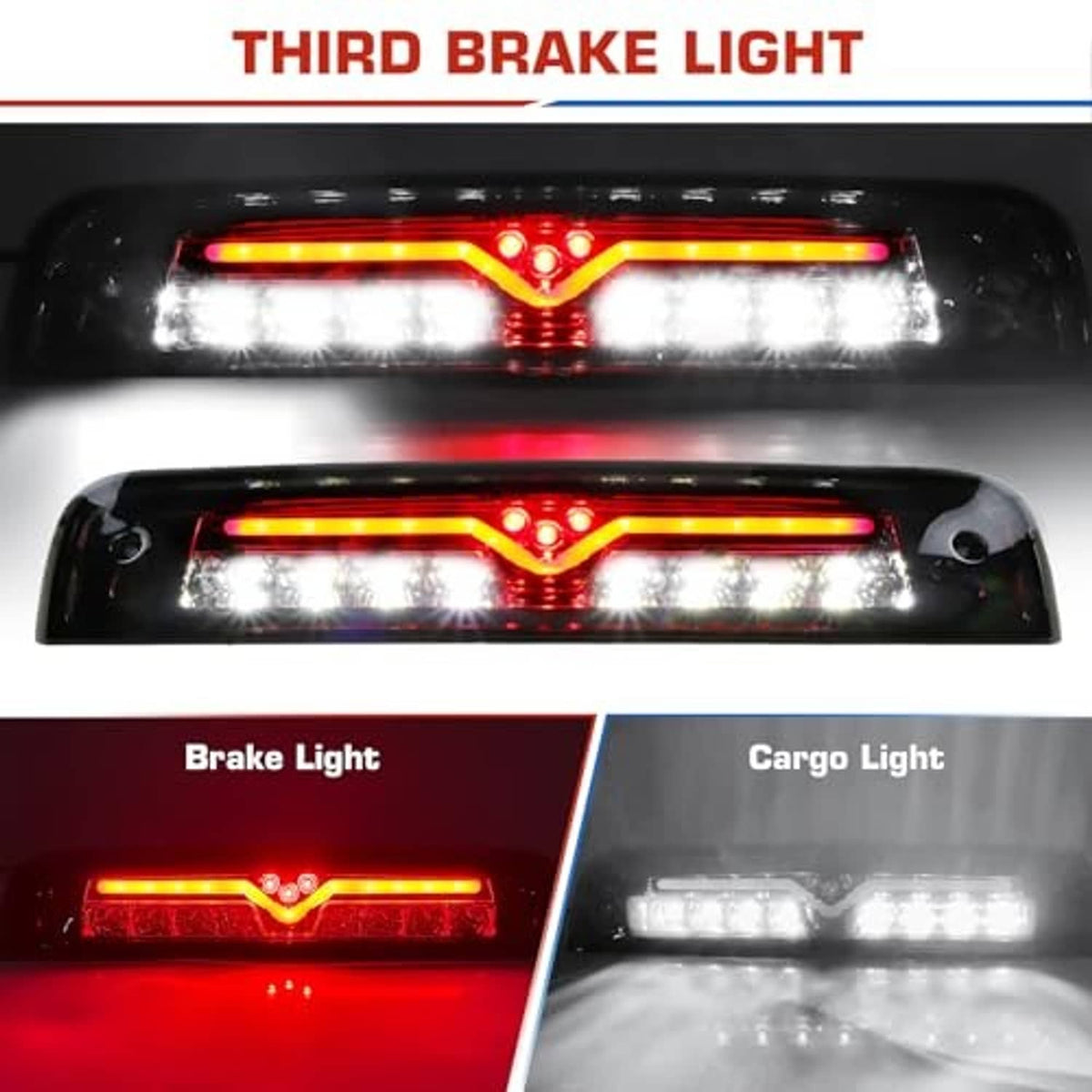 LED third brake light bar with red light strip and white LED sections
