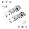 Set of 2 keyed hasp locks with twist knobs, keys, and screws, silver metal plates