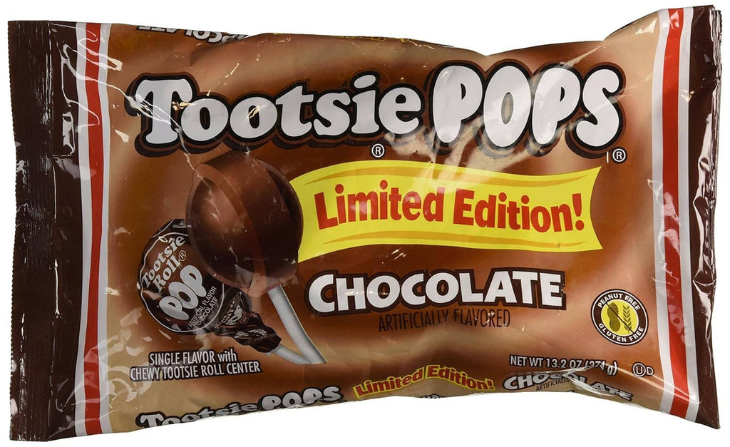 Chocolate Tootsie Pops limited edition candy bag, front view