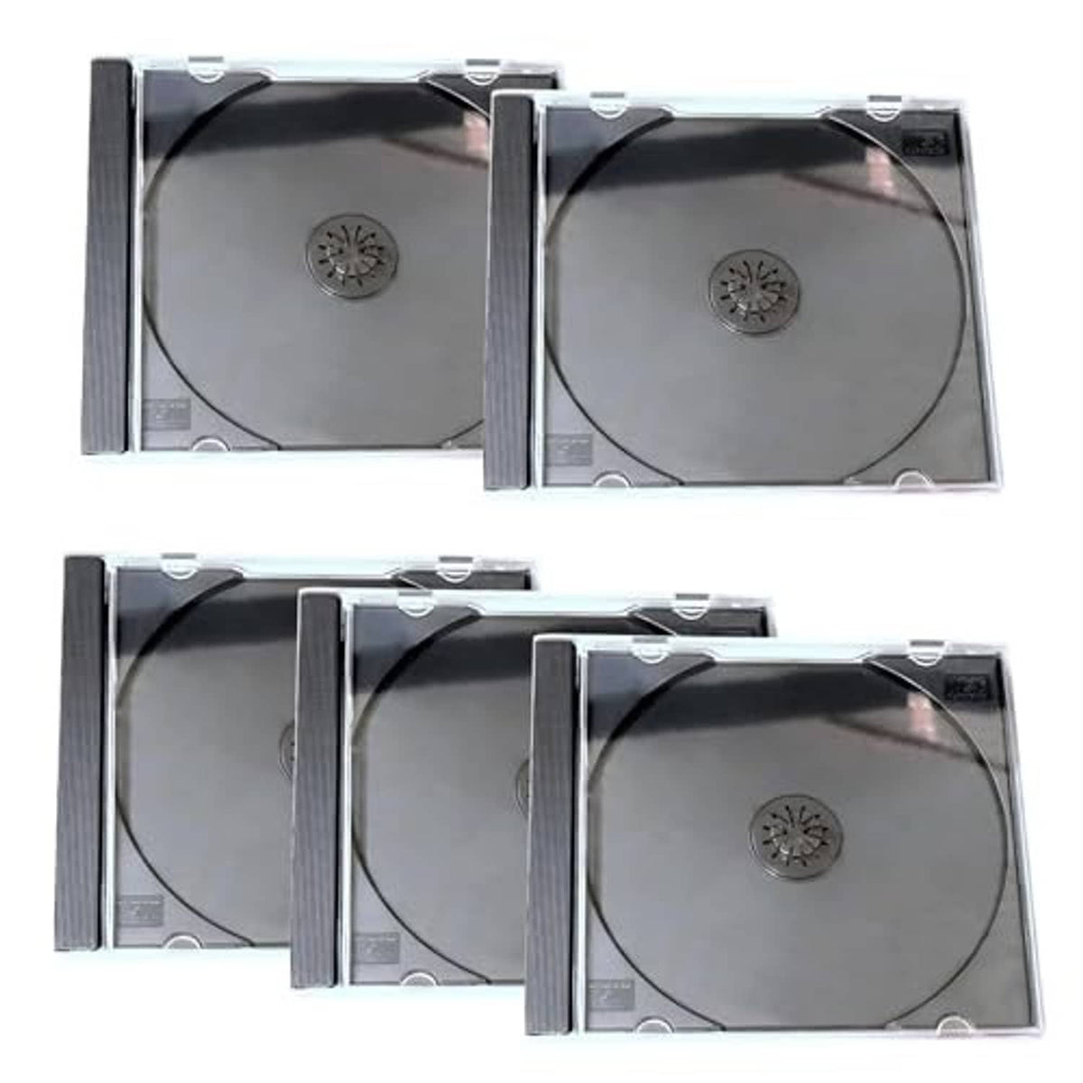 Clear rigid plastic CD jewel cases set, multiple single-disc storage cases