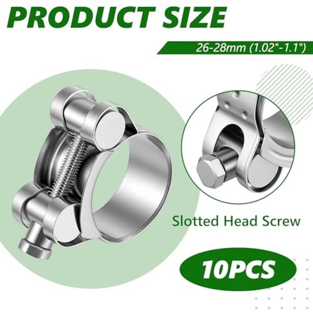Adjustable 304 stainless T-bolt hose clamp with slotted head screw and band