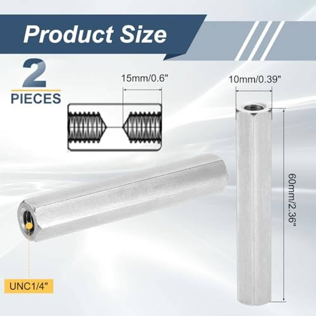304 stainless coupling nuts, long hexagonal sleeves with internal UNC threads