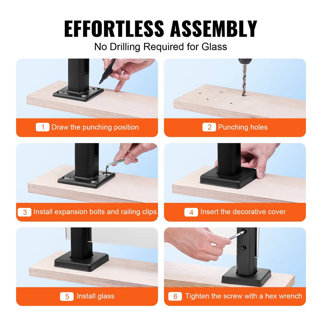 Black square glass clamp shown during assembly on a wood surface
