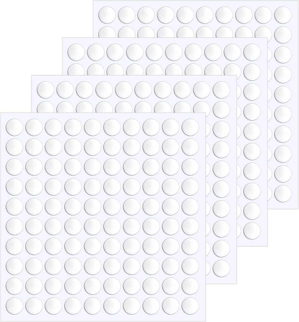 Double-sided adhesive dot sheets with round clear pads, removable tack for sticking items
