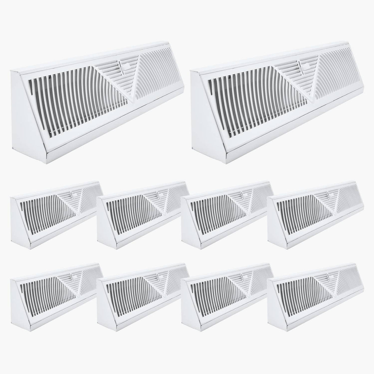 Louvered white floor vent registers, two large and eight small, 10-pack
