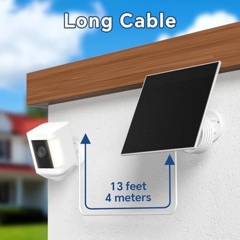 Black solar panel charger with long cable for mounting to a wall