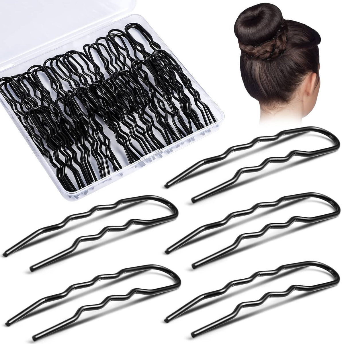 RivetOak 50Pcs 3 Inches U Shaped Hair Pins Ballet 1 Count (Pack of 50), black(3 inch)
