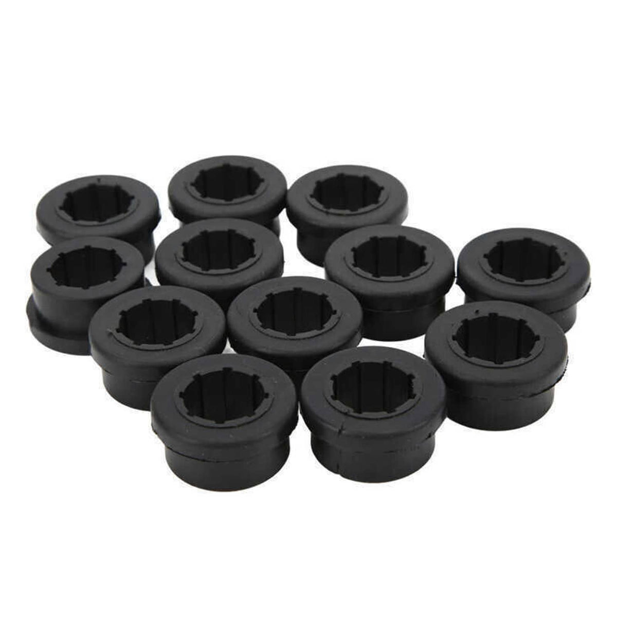 Lower control arm bushing kit, set of black rubber bushings with centered splines