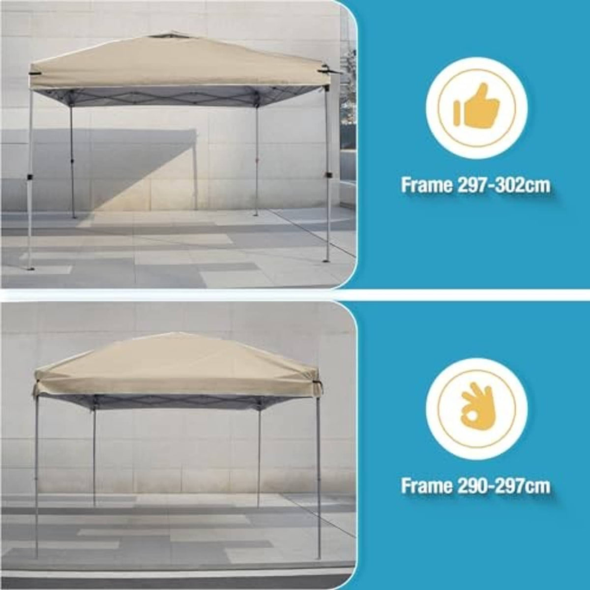Beige canopy top cover with air vent installed on metal gazebo frame