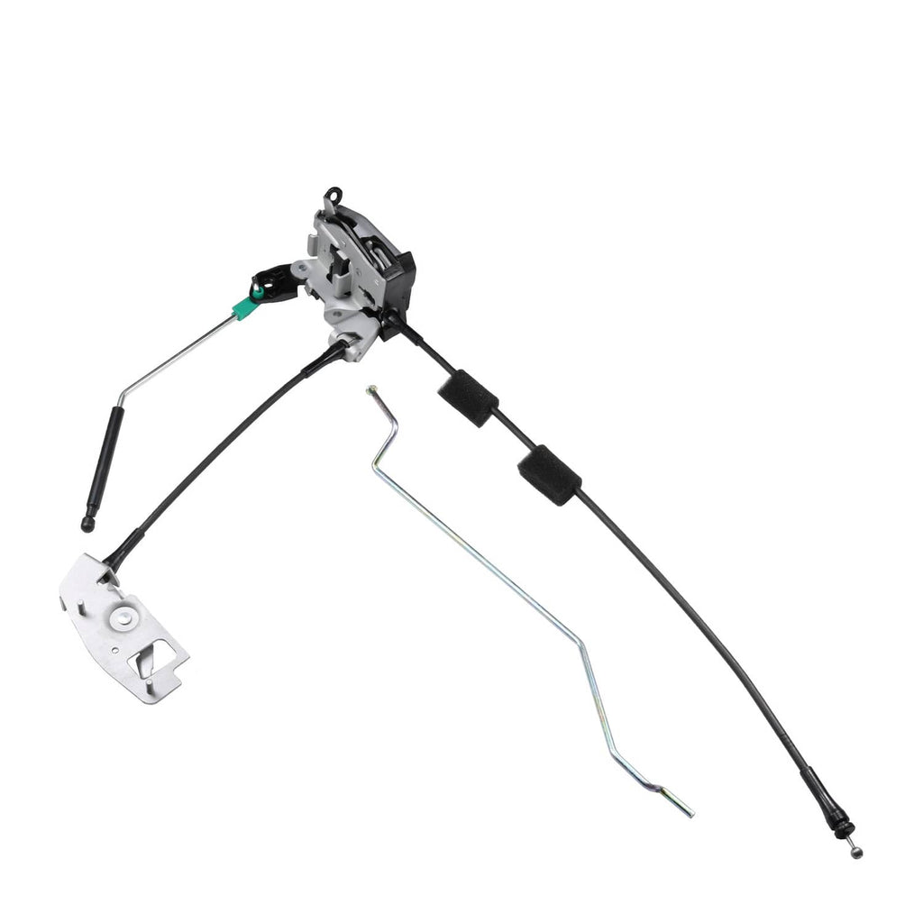 Rear cargo door latch assembly with actuator housing and linkage rods, right passenger side