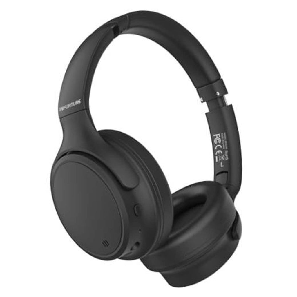Black over-ear noise-cancelling headphones, side view with padded earcups