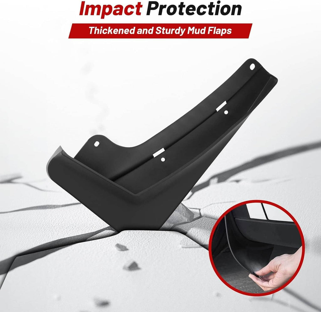 Black mud flap with mounting holes and curved impact edge