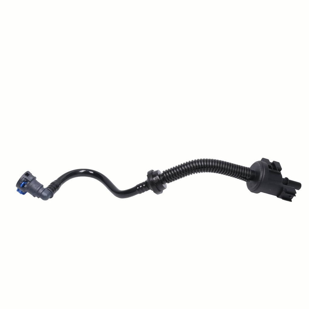 Black fuel vapor hose assembly with multiple connectors and ribbed tubing