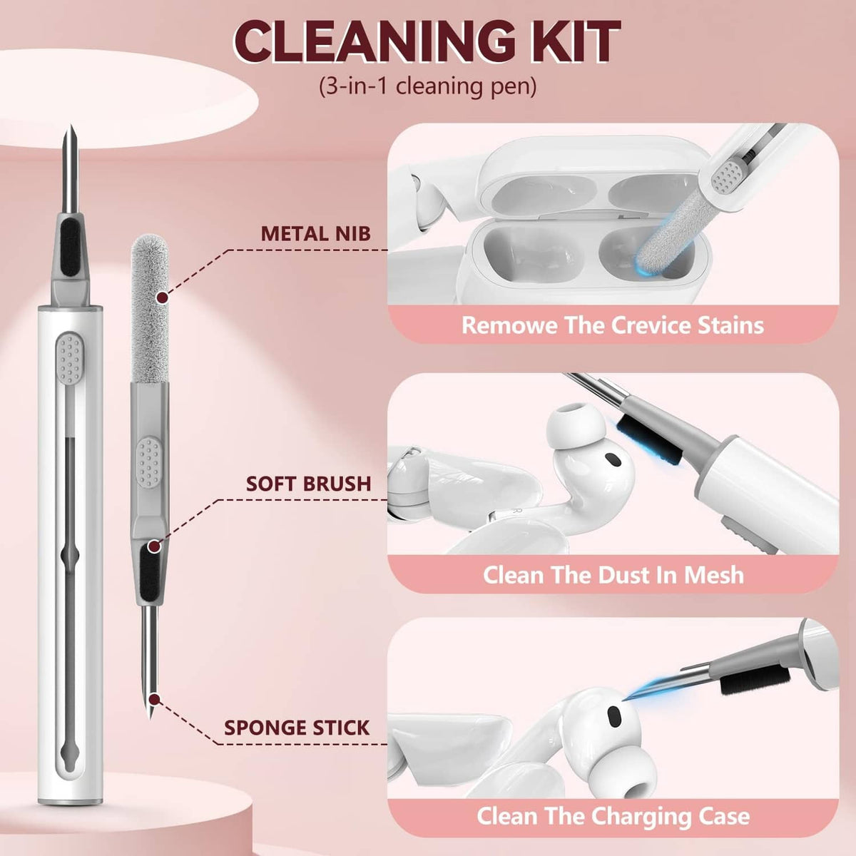 Inesore AirPods case cleaning kit with tools for earbuds and charging case