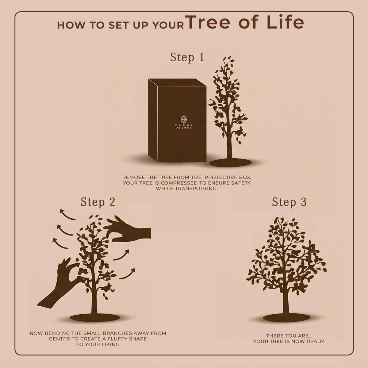 Crystal tree of life setup instruction card showing assembled tree silhouette