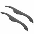 Black RV trailer fender skirt pair, curved molded plastic with oval center panel and holes