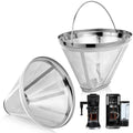 Reusable stainless steel coffee filter maker with mesh cone and fold-up handle